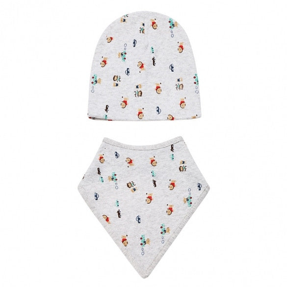 Fashion Infant Newborn Baby Unisex Hats Cute Lovely Print Beanies Cap Hat With Bib - Oh Yours Fashion - 2