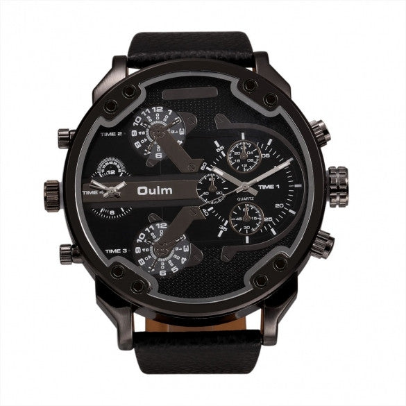 OULM Fashion Oversized Dual Dial Display Time Chronograph PU Leather Band Men's Watch - Oh Yours Fashion - 1