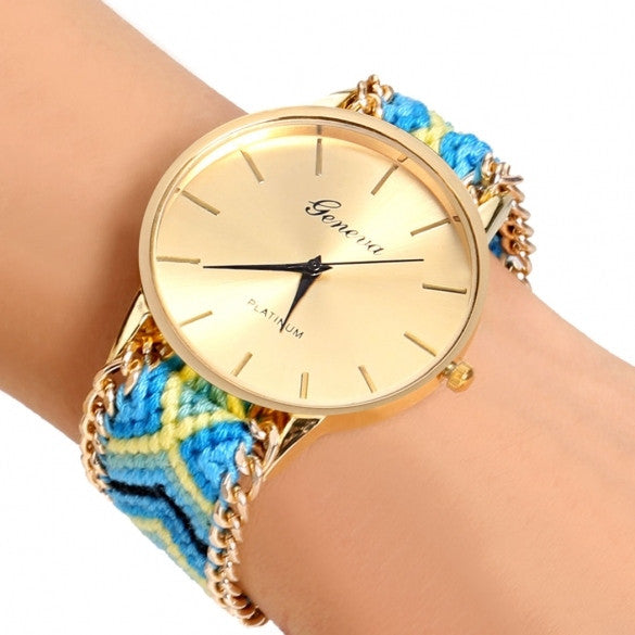 Handmade Braided Casual Women Friendship Bracelet Watch Round Dial Quartz Wrist Watch - Oh Yours Fashion - 1