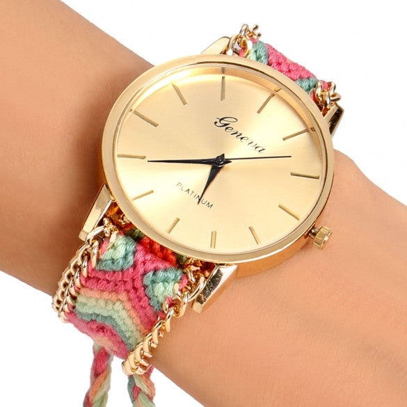 Handmade Braided Casual Women Friendship Bracelet Watch Round Dial Quartz Wrist Watch - Oh Yours Fashion - 7
