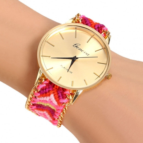 Handmade Braided Casual Women Friendship Bracelet Watch Round Dial Quartz Wrist Watch - Oh Yours Fashion - 15