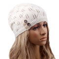 New Stylish Ladies Women Wool Button Lace Patchwork Knitted Warm Hat - Oh Yours Fashion - 7