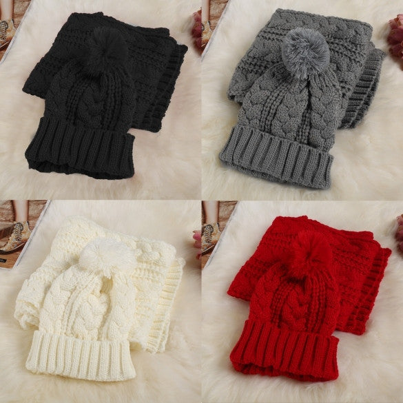 Fashion Women Girl Winter 2pcs Warm Knitted Weave Set Scarf + Benie Hat Cap - Oh Yours Fashion - 1