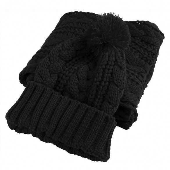 Fashion Women Girl Winter 2pcs Warm Knitted Weave Set Scarf + Benie Hat Cap - Oh Yours Fashion - 2