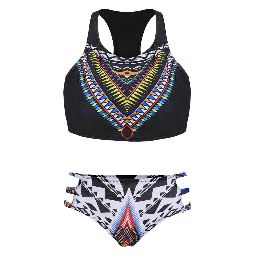 Geometric Print Off Bear Shoulder Low Waist Cut Out Bikini Beach Wear - OhYoursFashion - 7