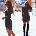 Long Sleeves Bodycon Irregular Pure Color Short Dress - OhYoursFashion - 4