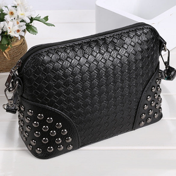 Fashion Women Synthetic Leather Braid Weave Rivets Shoulder Cross Body Bag Messenger - Oh Yours Fashion - 3
