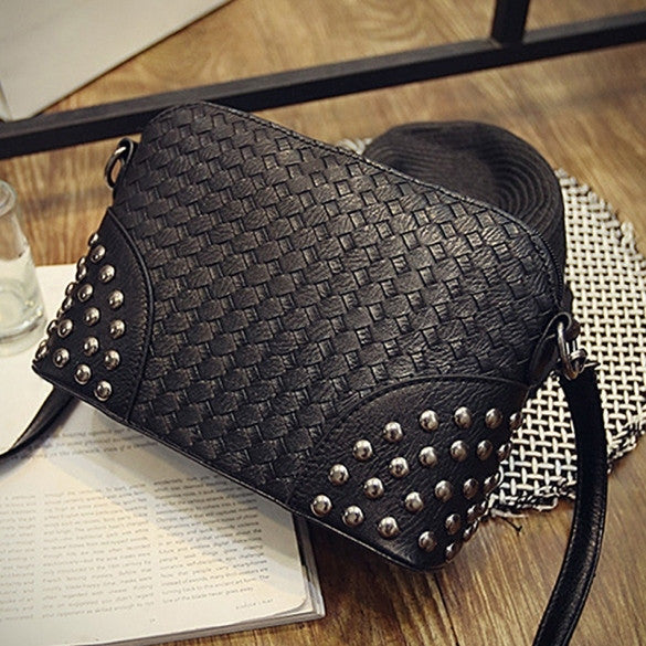 Fashion Women Synthetic Leather Braid Weave Rivets Shoulder Cross Body Bag Messenger - Oh Yours Fashion - 1