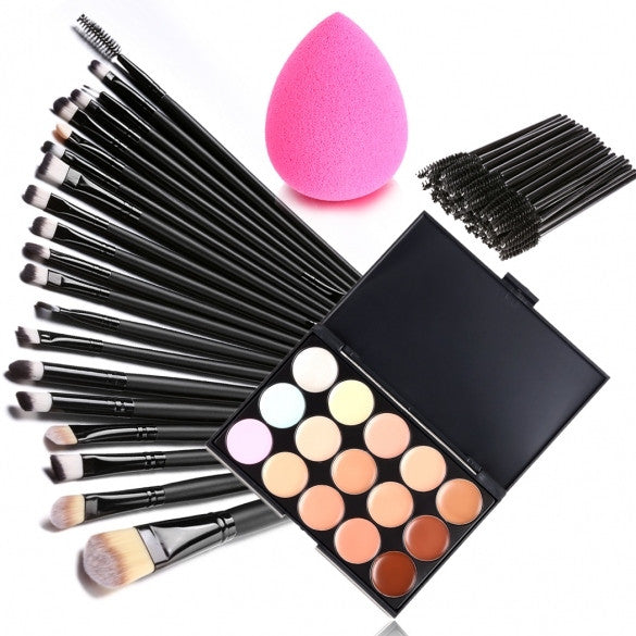 15 Colors Makeup Cosmetic Face Cream Concealer Palette + 70 PCS Brushes Kit Set + Face Power Puff Sponge - Oh Yours Fashion - 1