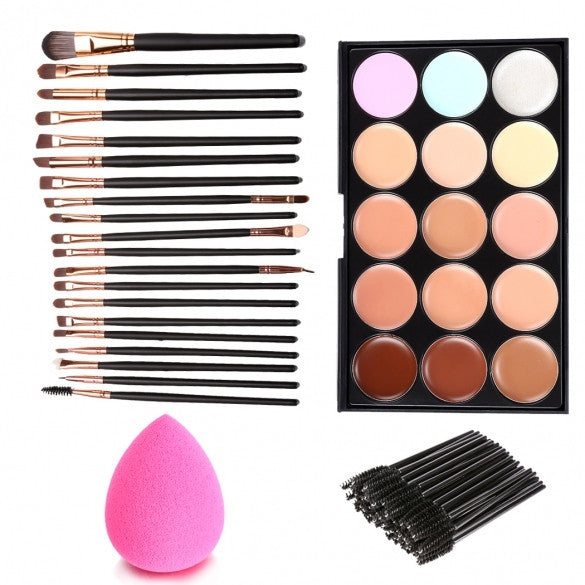 15 Colors Makeup Cosmetic Face Cream Concealer Palette + 70 PCS Brushes Kit Set + Face Power Puff Sponge - Oh Yours Fashion - 3
