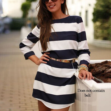 Women long Sleeves Stripe Straight Shift Dress - OhYoursFashion - 1