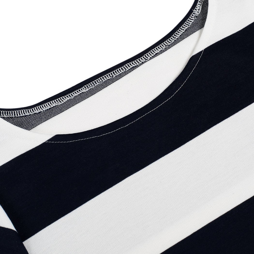 Women long Sleeves Stripe Straight Shift Dress - OhYoursFashion - 5