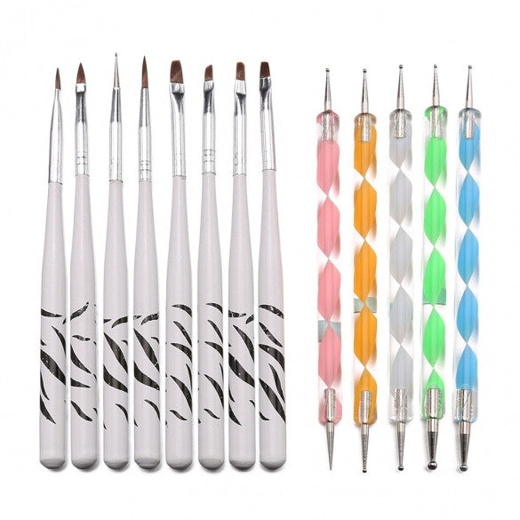 5PCS Double Ended Dotting Pen Marbleizing+ 8PCS Nail Art Brush Tool Kit Set Manicure DIY Tool - Oh Yours Fashion - 1