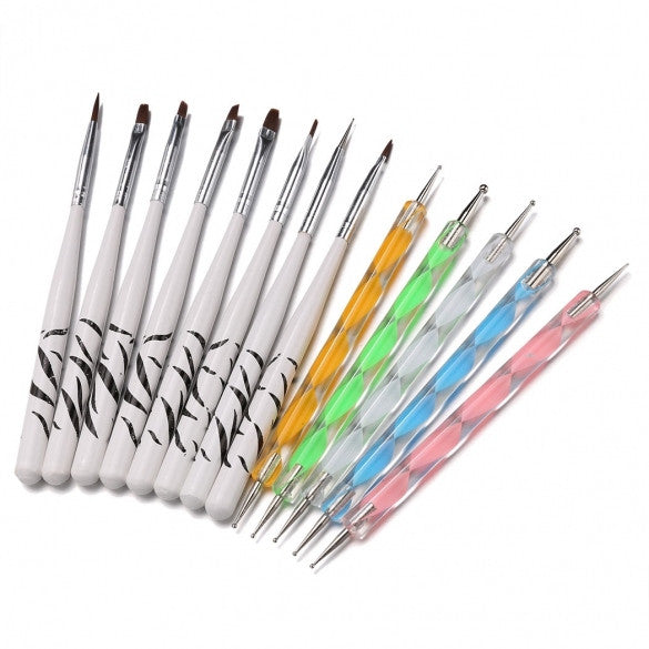 5PCS Double Ended Dotting Pen Marbleizing+ 8PCS Nail Art Brush Tool Kit Set Manicure DIY Tool - Oh Yours Fashion - 1
