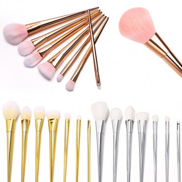 7PCS Pro Metal Techniques Brush Facial Blush Foundation Cosmetic Makeup Tool Set Silver/Gold/Pink - Oh Yours Fashion - 1