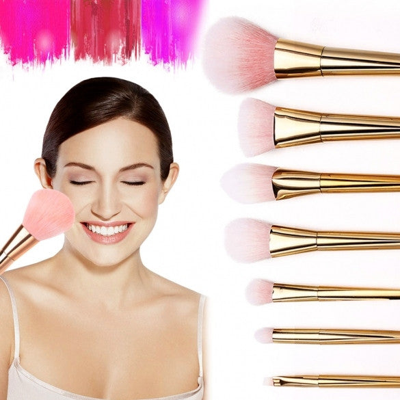 7PCS Pro Metal Techniques Brush Facial Blush Foundation Cosmetic Makeup Tool Set Silver/Gold/Pink - Oh Yours Fashion - 3