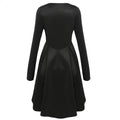 Long Sleeves Zipper High Waist Pleated Little Black Dress - OhYoursFashion - 4