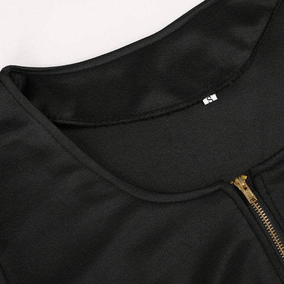 Long Sleeves Zipper High Waist Pleated Little Black Dress - OhYoursFashion - 7