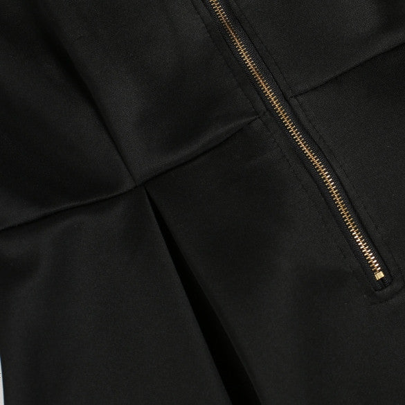 Long Sleeves Zipper High Waist Pleated Little Black Dress - OhYoursFashion - 8