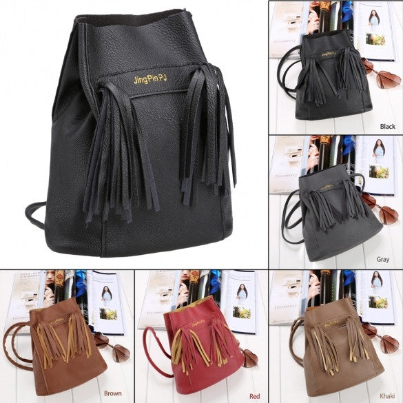 Fashion Women Soft Shoulder Bag Drawstring Bucket Bag With Tassel - Oh Yours Fashion - 5