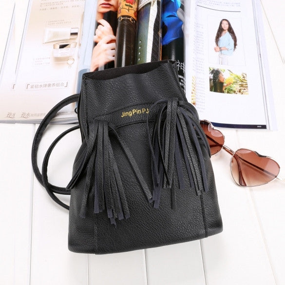 Fashion Women Soft Shoulder Bag Drawstring Bucket Bag With Tassel - Oh Yours Fashion - 1