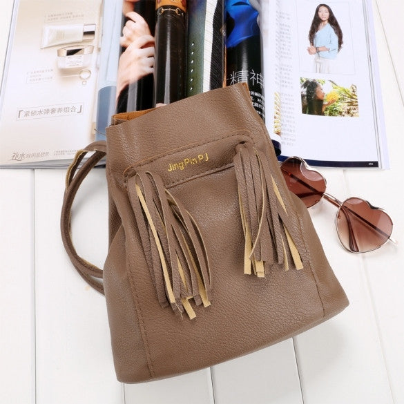Fashion Women Soft Shoulder Bag Drawstring Bucket Bag With Tassel - Oh Yours Fashion - 7