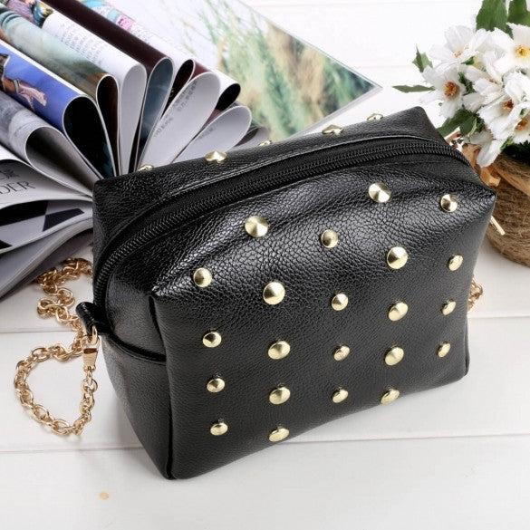 Women Synthetic Leather Shoulder Chain Shoulder Strap Rivet Mini Small Bag Tote - Oh Yours Fashion - 1
