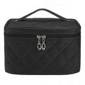 Women Portable Travel Zipper Plaid Cosmetic Makeup Bag Toiletry Case With Mirror - Oh Yours Fashion - 2