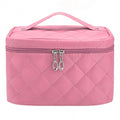 Women Portable Travel Zipper Plaid Cosmetic Makeup Bag Toiletry Case With Mirror - Oh Yours Fashion - 4