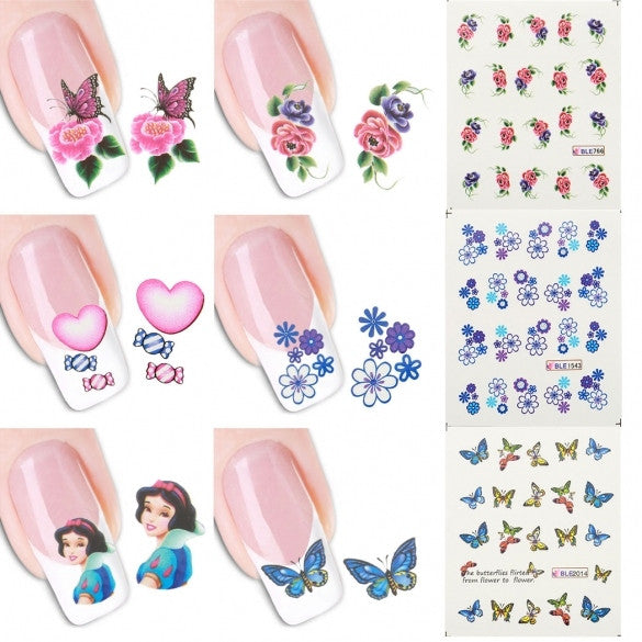 50 Sheets/set 3D Design Nail Art Tips Decoration Print Water Transfer Nail Stickers Manicure Decals - Oh Yours Fashion - 1