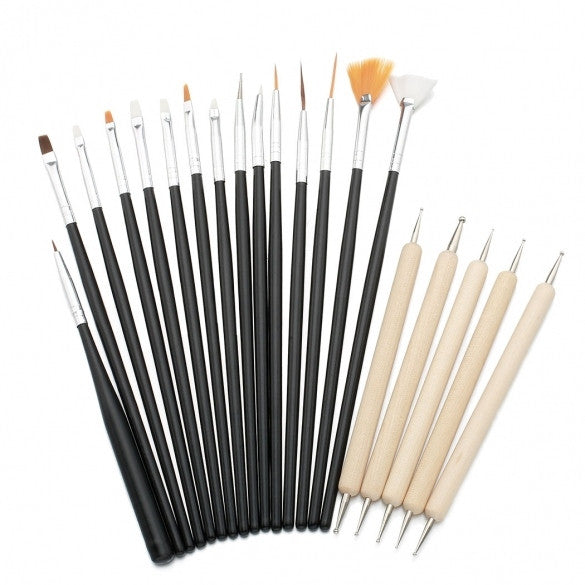 20pc UV GEL Acrylic Nail Art Tips Design Brush Set, 15 Nail Art Painting Pens+ 5 Wood Dotting Painting Pens - Oh Yours Fashion - 1
