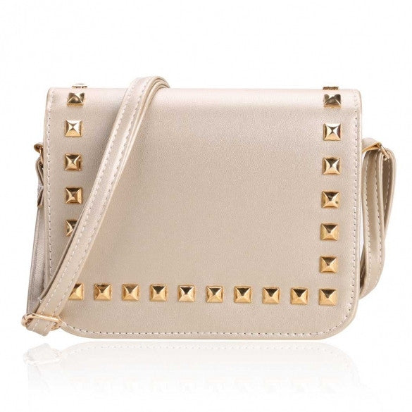 New Women Synthetic Leather Messenger Bag Rivets Decor Flap Hard Casual Party Shoulder Bag - Oh Yours Fashion - 4