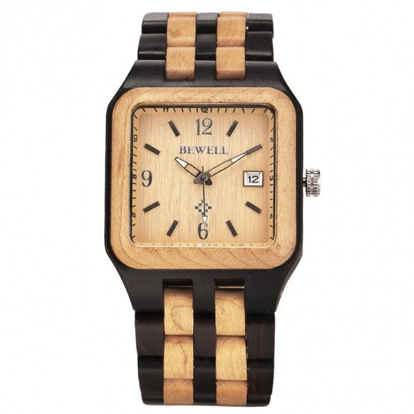 Men's Casual Wood Square Dial Quartz Watch Wristwatch With Auto Date - Oh Yours Fashion - 2