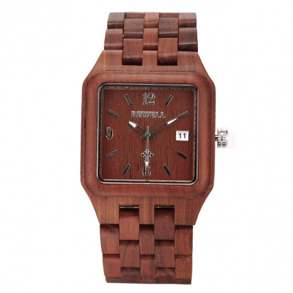 Men's Casual Wood Square Dial Quartz Watch Wristwatch With Auto Date - Oh Yours Fashion - 4