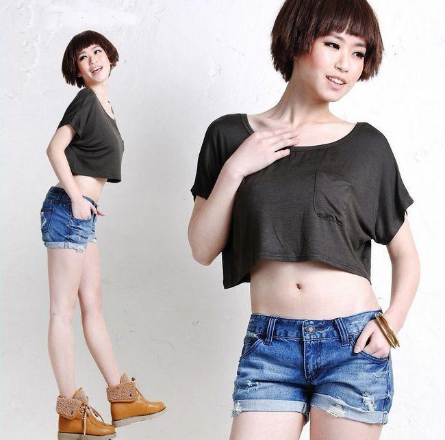 Scoop Casual Short Sleeve Pocket Short Midriff-baring T-shirt - OhYoursFashion - 3