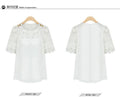 Lace Patchwork Short Sleeves Scoop Hollow Out Chiffon Blouse - Oh Yours Fashion - 7