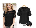 Lace Patchwork Short Sleeves Scoop Hollow Out Chiffon Blouse - Oh Yours Fashion - 5