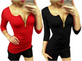 Sexy Zipper V-neck 3/4 Sleeves Slim T-shirt - Oh Yours Fashion - 2