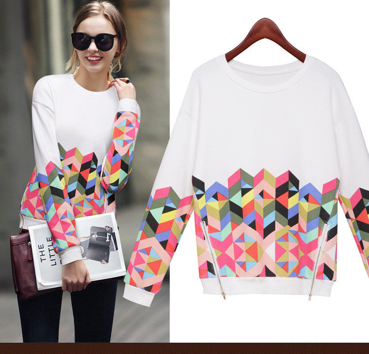 Trendy Print Scoop Pullover Light Slim Sweatshirt - Oh Yours Fashion - 2