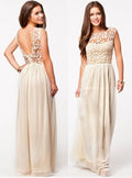 Lace Chiffon Backless Long Prom Dress - OhYoursFashion - 8