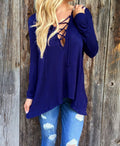 V Neck Cross Pure Color Hoodie Loose Blouse - Oh Yours Fashion - 7