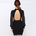 Slim Pure Color Splicing Backless Long sleeve Short Dress - OhYoursFashion - 5