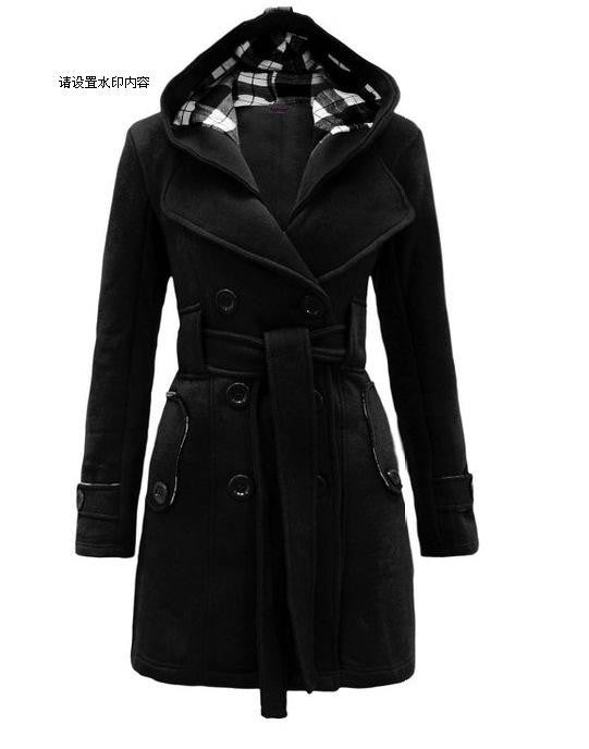 Plus Size Double Breasted Long with Belt Hooded Coat - Oh Yours Fashion - 6