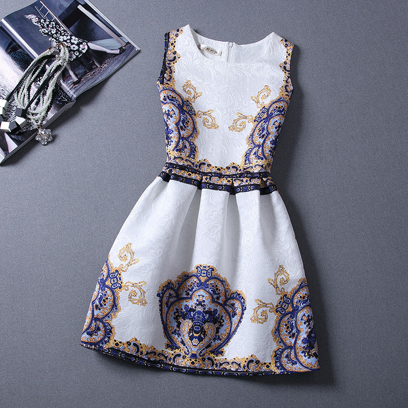 Elegant Vintage Flower Print Sleeveless Mini Tank Dress - OhYoursFashion - 1