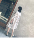 Solid Color Double Breast 3/4 Trumpet Sleeves Oversized Women Coat