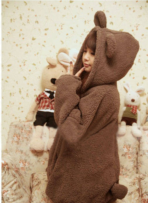 Cartoon Hooded Zipper Solid Bubble Cuff Long Coat - Oh Yours Fashion - 1