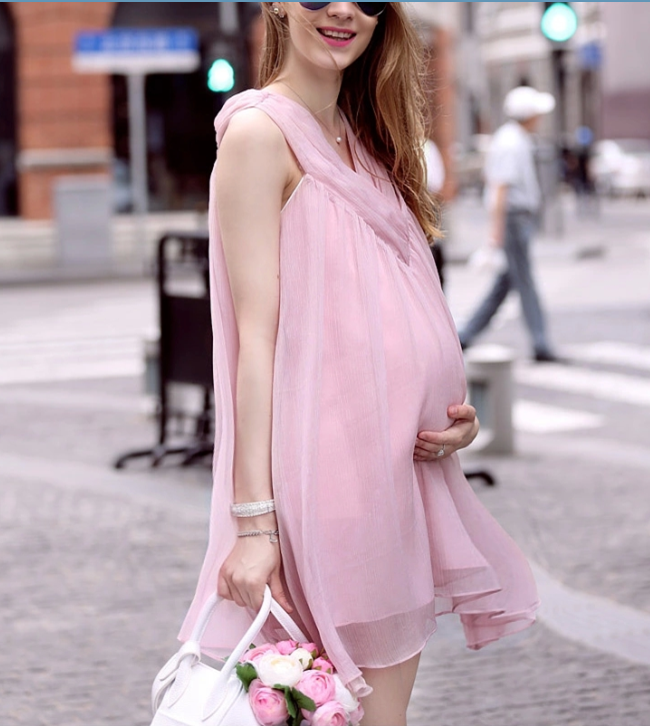 Chiffon Sleeveless Loose V-neck Short Maternity Dress - OhYoursFashion - 4