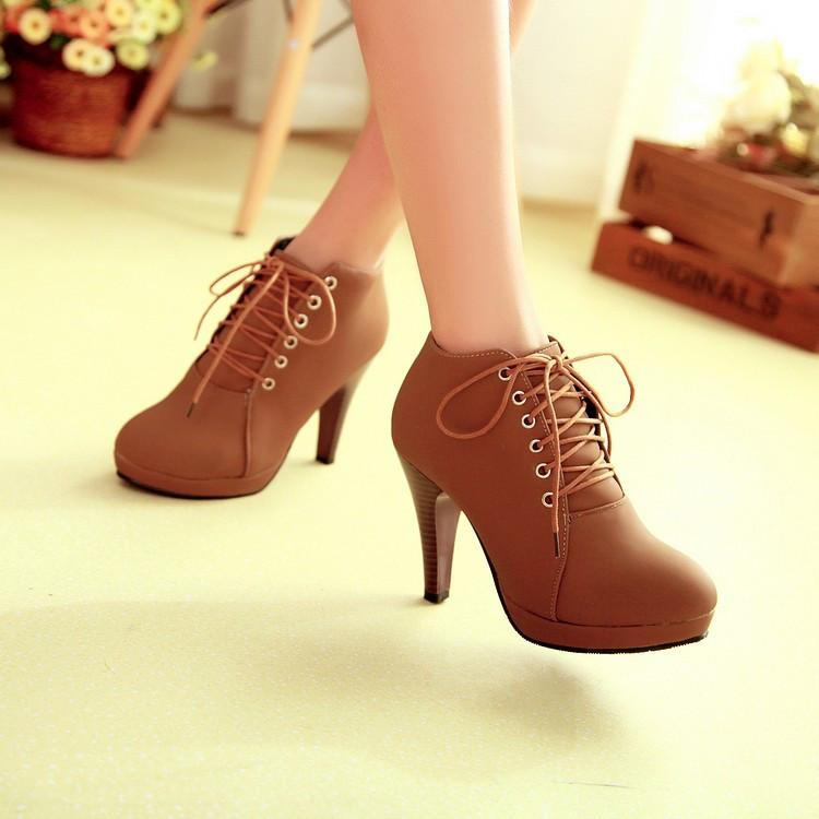 Round Toe Stiletto High Heel Lace Up Ankle Boots - OhYoursFashion - 7