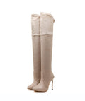 Suede Pointed Toe Stiletto High Heels Over the Knee Boots