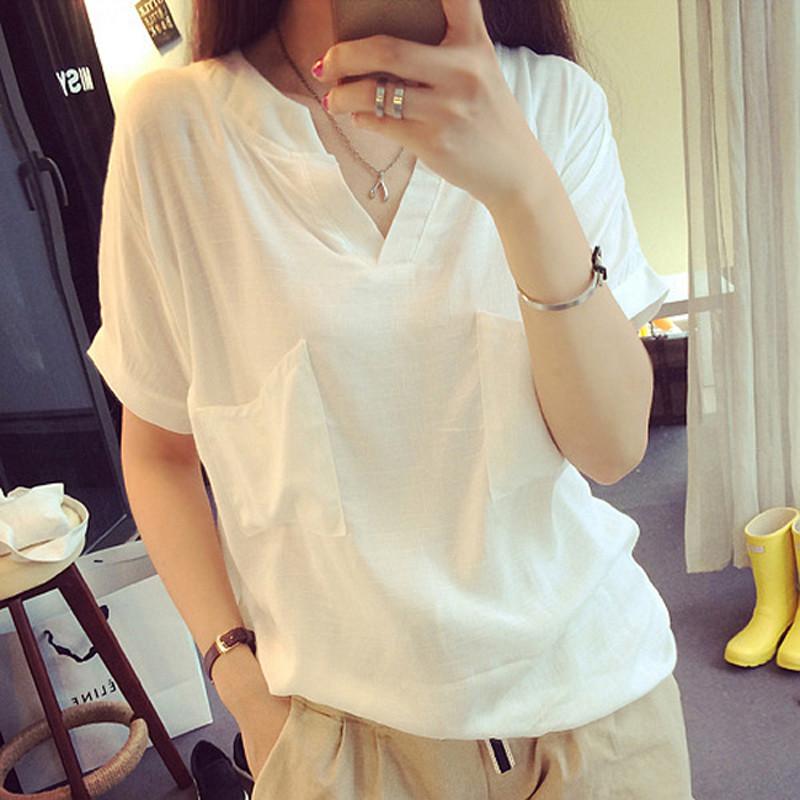 V-neck Short Sleeves Casual Plus Size Pure Color Blouse - OhYoursFashion - 2